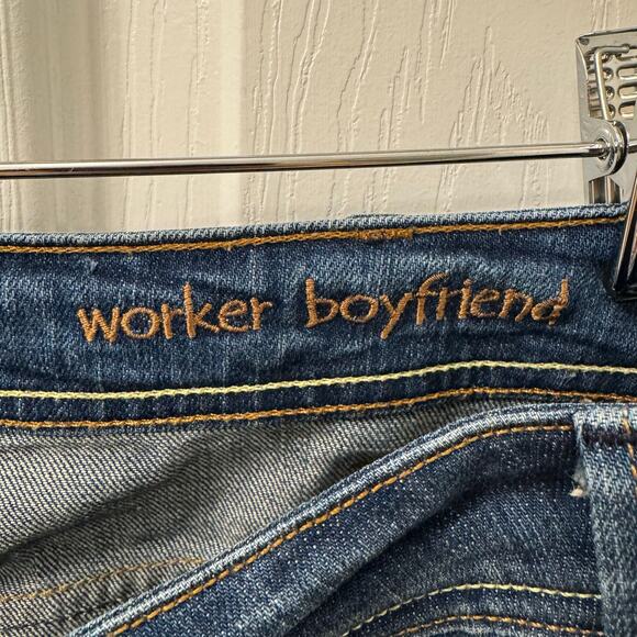 VTG Y2K Yanuk Women’s Worker Boyfriend Jeans Size 31 Bootcut Flare Dark Wash - Picture 10 of 11